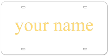 WHITE LASER LICENSE PLATE WITH MIRROR-GOLD NAME