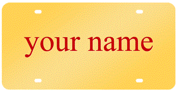 MIRROR-GOLD LASER LICENSE PLATE WITH RED NAME