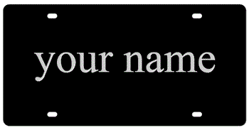 BLACK LASER LICENSE PLATE WITH MIRROR-SILVER NAME