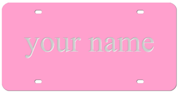 PINK LASER LICENSE PLATE WITH MIRROR SILVER NAME