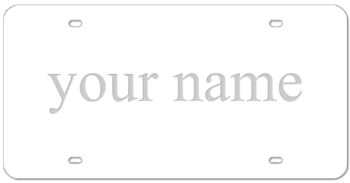 WHITE LASER LICENSE PLATE WITH MIRROR-SILVER NAME