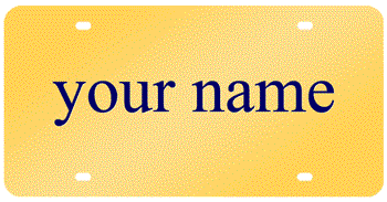 MIRROR-GOLD LASER LICENSE PLATE WITH BLUE NAME