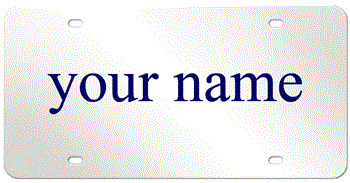 MIRROR-SILVER LASER LICENSE PLATE WITH BLUE NAME