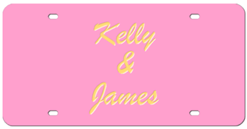 HIS & HERS LASER PINK LICENSE PLATE - MIRROR GOLD NAMES