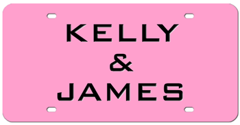 HIS & HERS LASER PINK LICENSE PLATE - BLACK NAMES