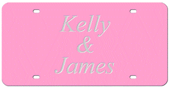 HIS & HERS LASER PINK LICENSE PLATE - MIRROR SILVER NAMES