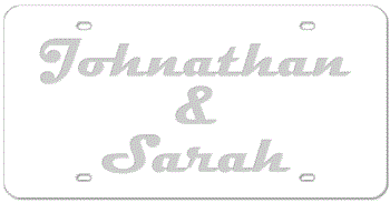 HIS & HERS LASER WHITE LICENSE PLATE - MIRROR SILVER NAMES