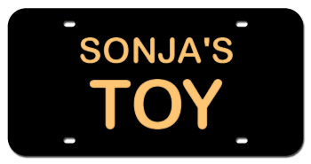 NAME & TOY LASER BLACK LICENSE PLATE - MIRROR GOLD TEXT