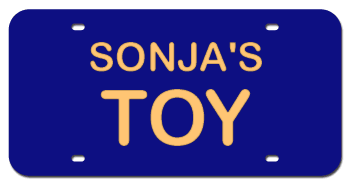 NAME & TOY LASER BLUE LICENSE PLATE - MIRROR GOLD TEXT