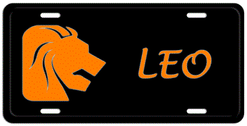 LEO ZODIAC ORANGE ON BLACK LICENSE PLATE