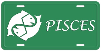 PISCES ZODIAC WHITE ON SEA GREEN LICENSE PLATE