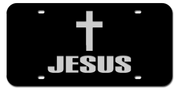 JESUS + CROSS BLACK LASER LICENSE PLATE