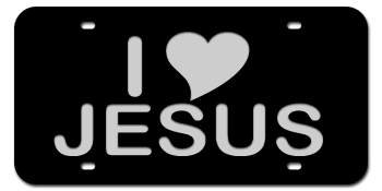 I LOVE JESUS BLACK LASER LICENSE PLATE