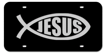 JESUS FISH BLACK LASER LICENSE PLATE