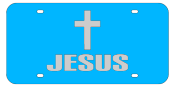 JESUS + CROSS LIGHT BLUE LASER LICENSE PLATE