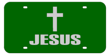 JESUS + CROSS GREEN LASER LICENSE PLATE