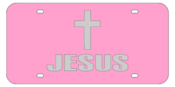 JESUS + CROSS PINK LASER LICENSE PLATE