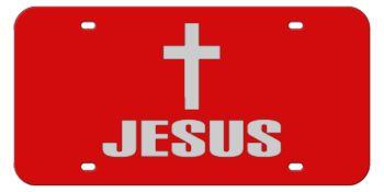 JESUS + CROSS RED LASER LICENSE PLATE