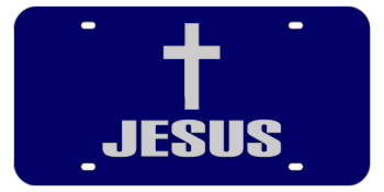 JESUS + CROSS BLUE LASER LICENSE PLATE