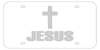 JESUS + CROSS WHITE LASER LICENSE PLATE