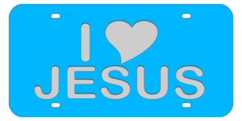 I LOVE JESUS LIGHT BLUE LASER LICENSE PLATE