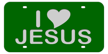 I LOVE JESUS GREEN LASER LICENSE PLATE