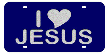 I LOVE JESUS BLUE LASER LICENSE PLATE