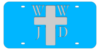 WWJD LASER LIGHT BLUE LICENSE PLATE