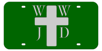 WWJD LASER GREEN LICENSE PLATE