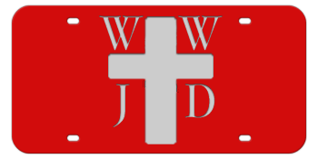 WWJD LASER RED LICENSE PLATE