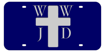 WWJD LASER BLUE LICENSE PLATE