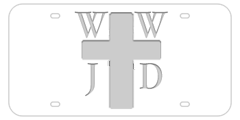 WWJD LASER WHITE LICENSE PLATE