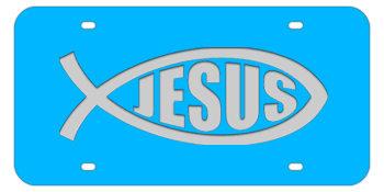 JESUS FISH LIGHT BLUE LASER LICENSE PLATE