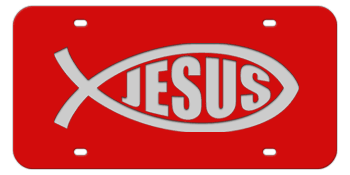 JESUS FISH RED LASER LICENSE PLATE