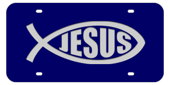 JESUS FISH BLUE LASER LICENSE PLATE