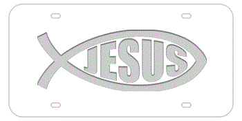 JESUS FISH WHITE LASER LICENSE PLATE