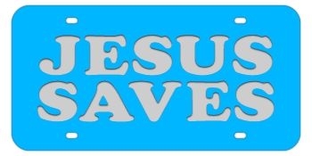 JESUS SAVES LIGHT BLUE LASER LICENSE PLATE