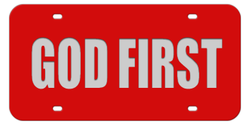 GOD FIRST RED LASER LICENSE PLATE