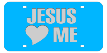 JESUS LOVES ME LIGHT BLUE LASER LICENSE PLATE