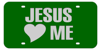 JESUS LOVES ME GREEN LASER LICENSE PLATE