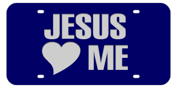 JESUS LOVES ME BLUE LASER LICENSE PLATE