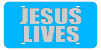 JESUS LIVES LIGHT BLUE LASER LICENSE PLATE