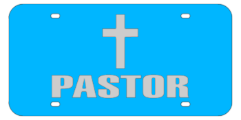 PASTOR + CROSS LIGHT BLUE LASER LICENSE PLATE