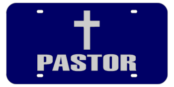 PASTOR + CROSS BLUE LASER LICENSE PLATE