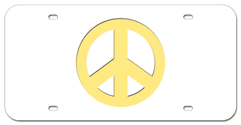 PEACE SYMBOL WHITE LASER LICENSE PLATE