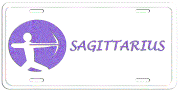 SAGITTARIUS ZODIAC PURPLE ON WHITE LICENSE PLATE