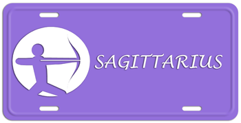 SAGITTARIUS ZODIAC WHITE ON PURPLE LICENSE PLATE