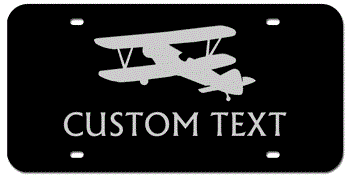 BIPLANE BLACK AND SILVER LASER LICENSE PLATE WITH YOUR CUSTOM TEXT