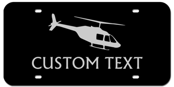 HELICOPTER BLACK AND SILVER LASER LICENSE PLATE WITH YOUR CUSTOM TEXT