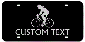 BICYCLING BLACK AND SILVER LASER LICENSE PLATE WITH YOUR CUSTOM TEXT